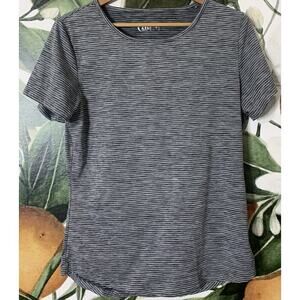Zyia Active Medium Striped Gray and White Short Sleeve Tee Shirt Athleisure